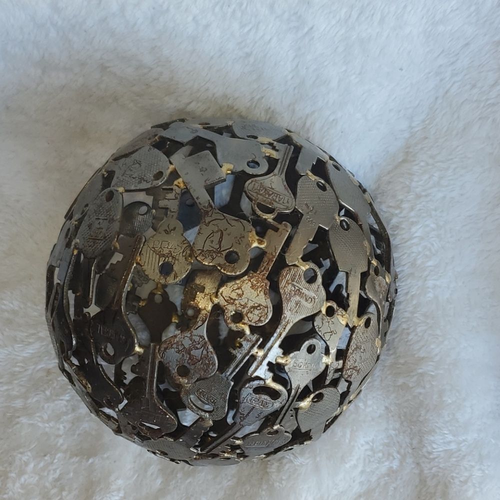 Recycled Key Metal Sphere 6" - Picture 4 of 4